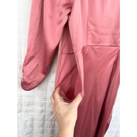 Lush Pink Mauve Satin Square Neck Long Sleeve Midi Dress Size Small Mauve Woods - Picture 6 of 11